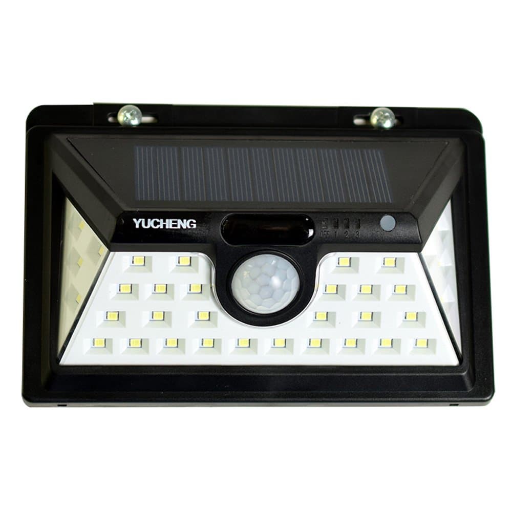 YUCHENG Solar Lights 34 LED Waterproof Motion Sensor Wide Angle Illumination Wireless for Wall Driveway Patio Yard Garden