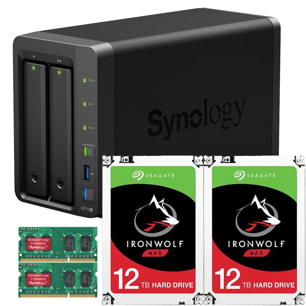 Synology DS718+ 2-Bay DiskStation NAS Bundle with 8GB RAM and 24TB (2 x 12TB) of Seagate Ironwolf NAS Drives Fully Assembled and Tested by CustomTechSales …