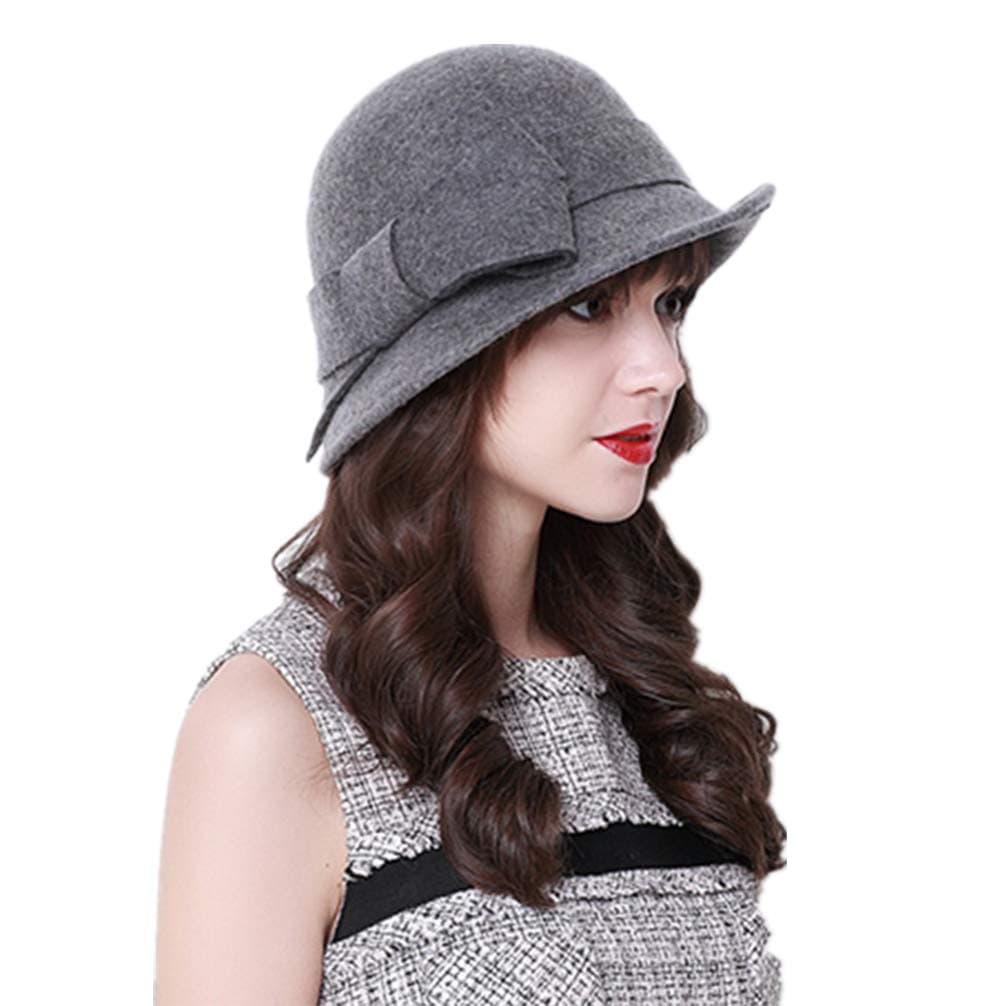 YSJOY Womens Bowknot 100% Wool Fall Winter Derby Hat Doom Cloche Hat