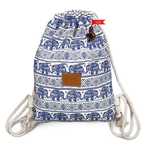 Thailand Elephant Print Drawstring Bag Medium Size 16 Inch (ฺNavy Blue)