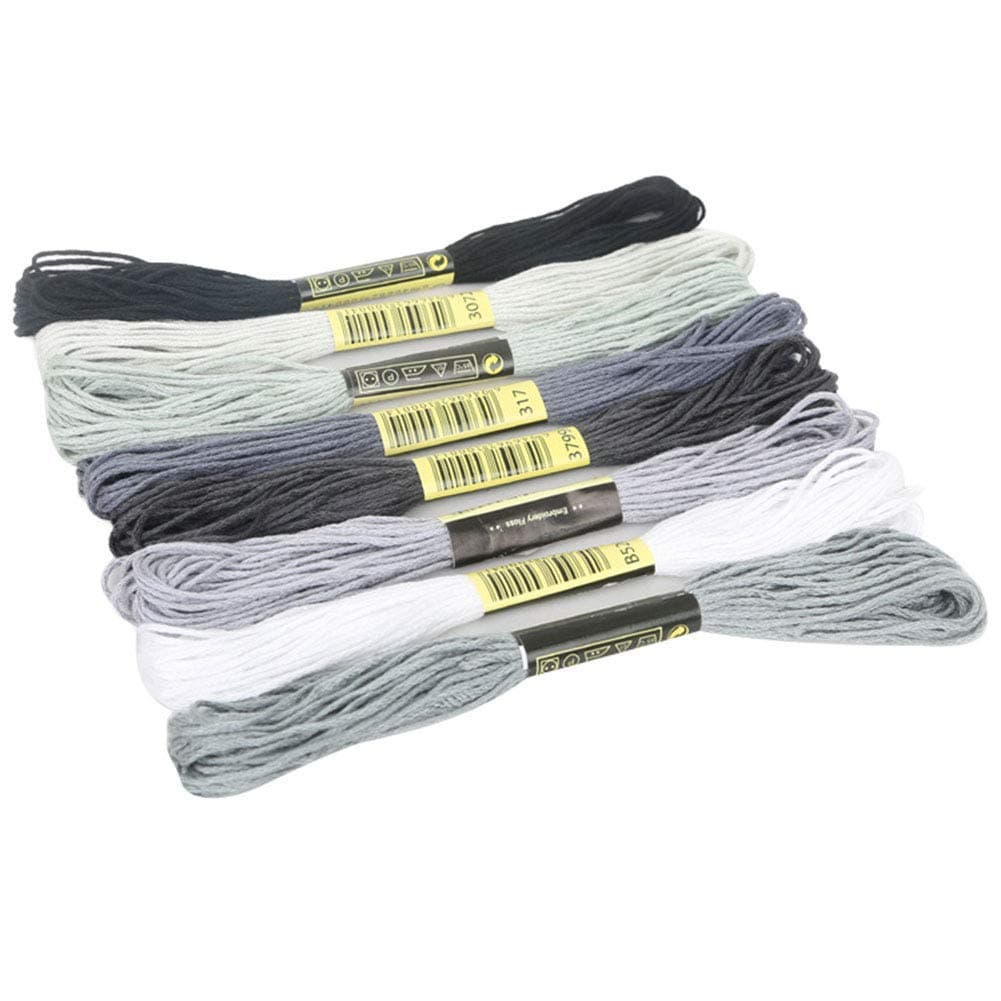 yingyue Cross Stitch Thread, 8 Pcs Cotton Embroidery Thread Floss, DIY Handcraft Sewing Strand Grey