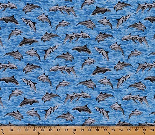 Cotton Make a Splash Dolphins Jumping Ocean Water Cotton Fabric Print by the Yard (4073eq-61188-20)