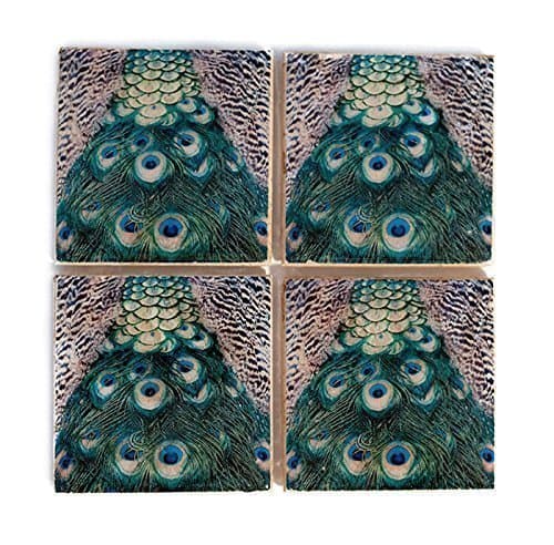 Peacock Coaster Set (4 Stone Coasters) Bird Home Decor