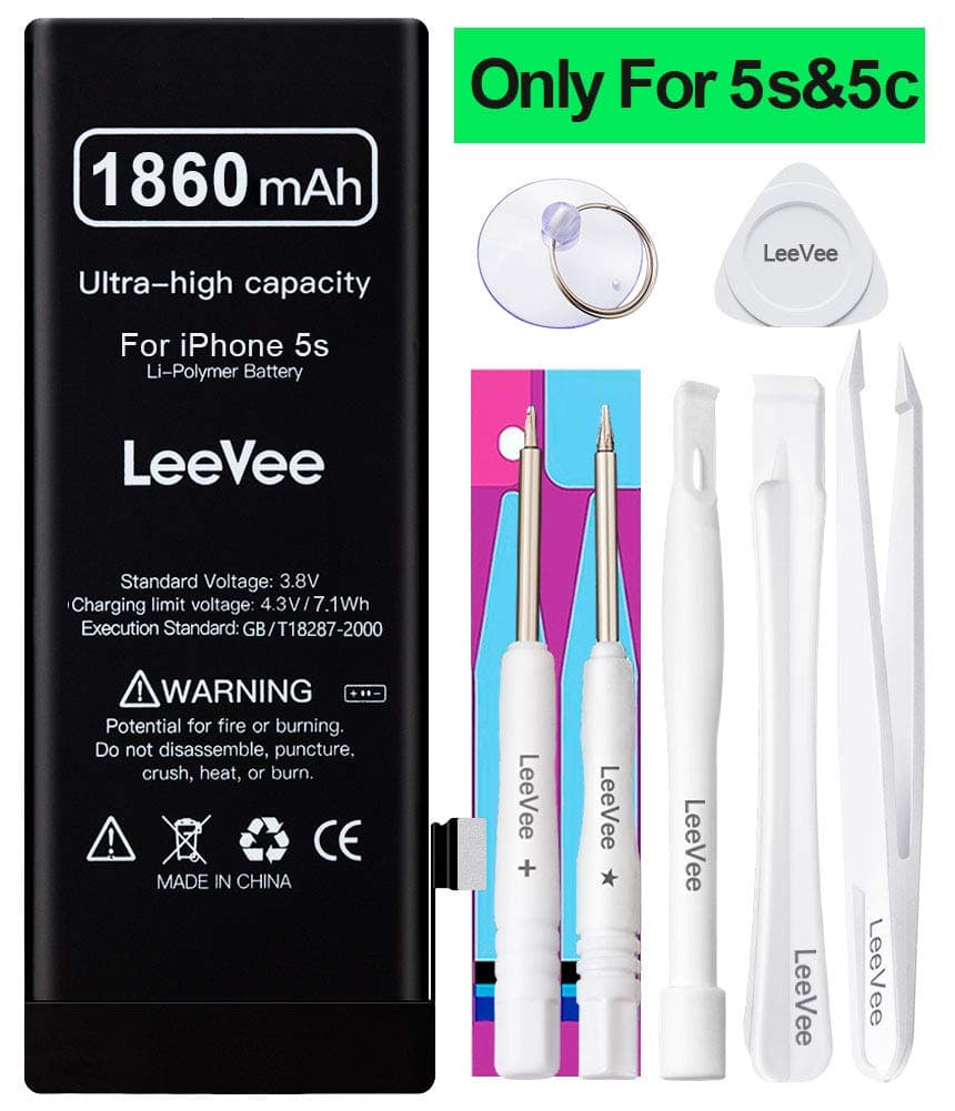 LeeVee Replacement for iPhone 5S 5C battery,1860mAh High Capacity 0 Cycle Li-Polymer Replacement Battery with Repair Tools Kits