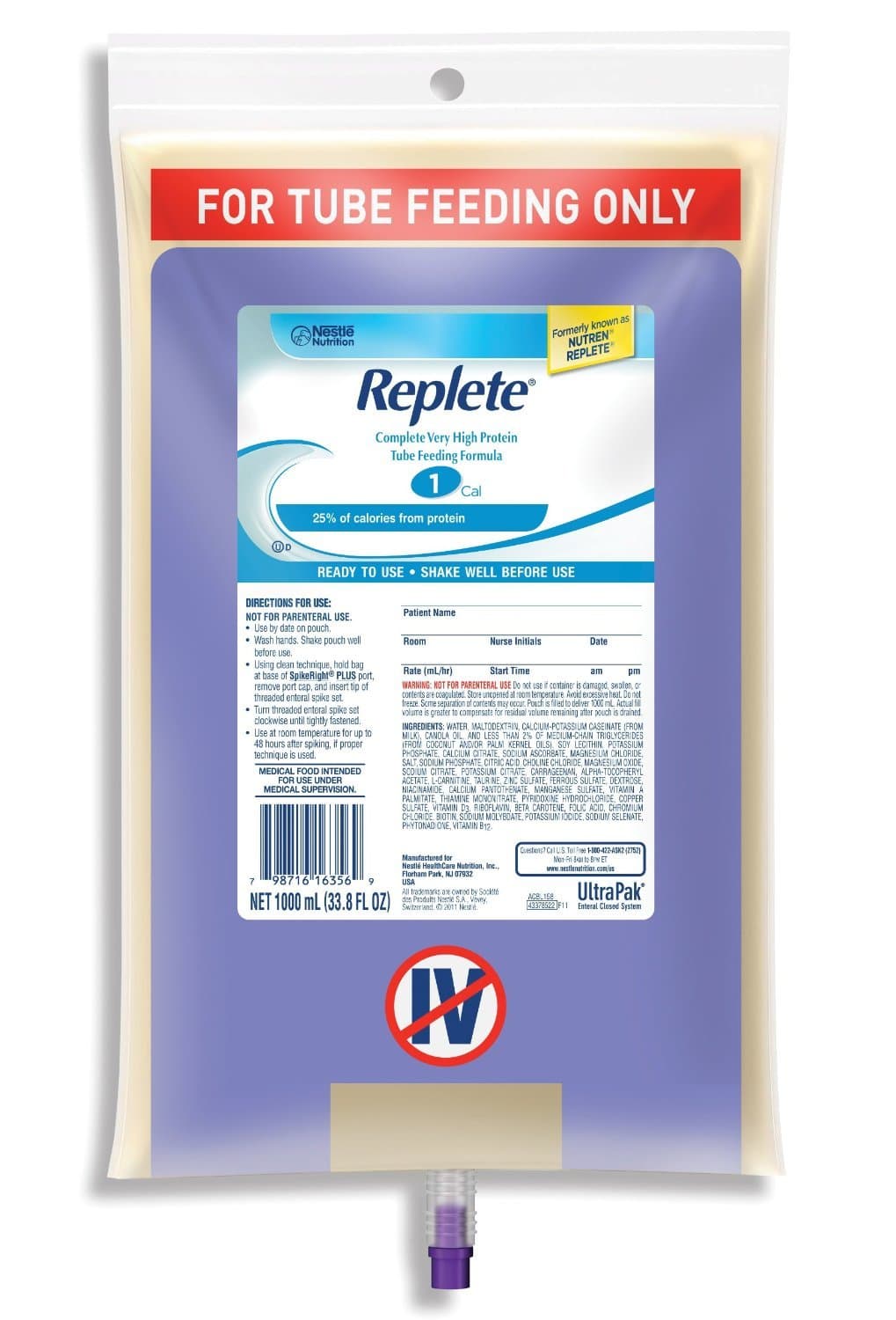 Nutren Replete Nutritional Supplement ( REPLETE, 1000ML SPKRT PLUS ) 6 Each / Case