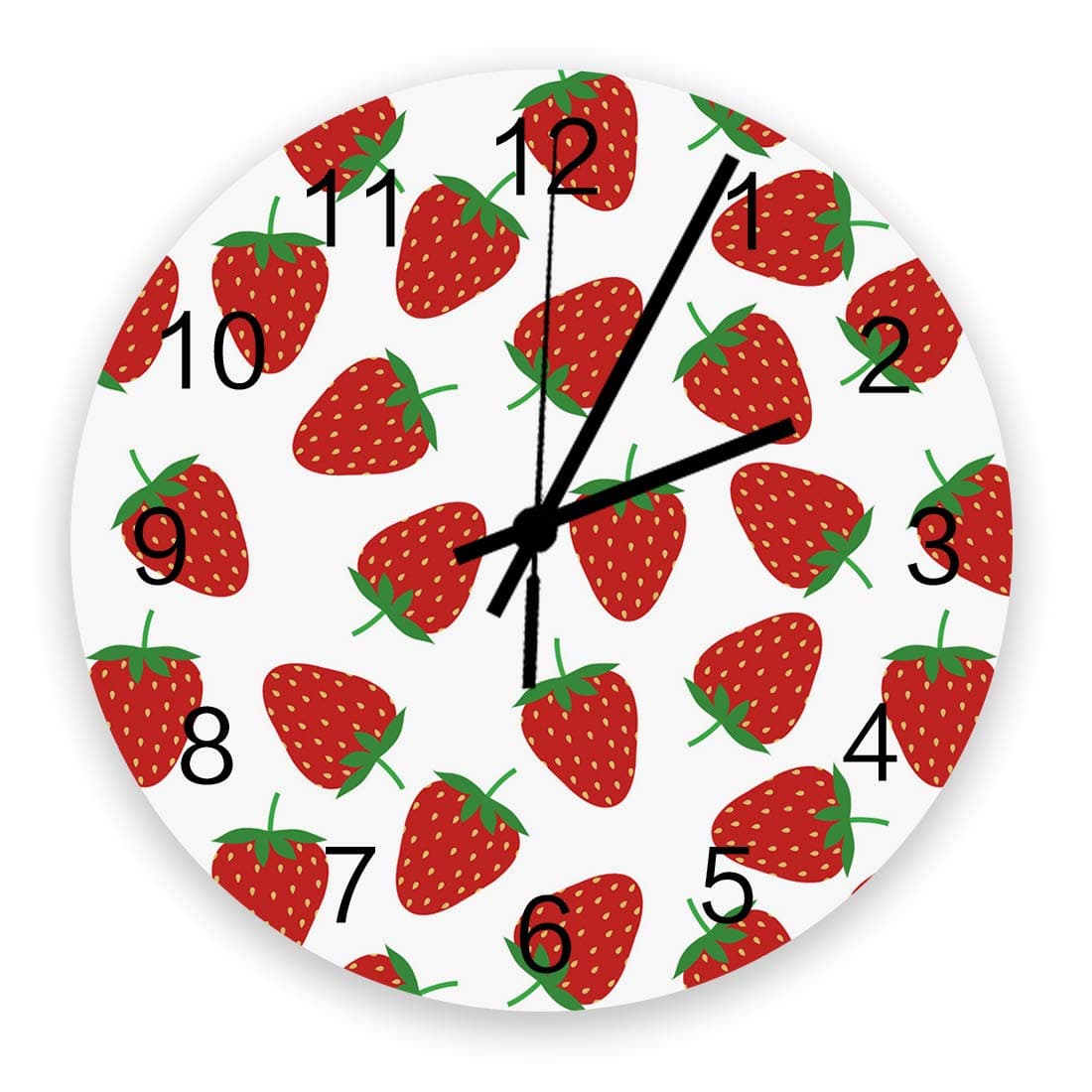 Modern Wall Clock Decor, Cartoon Fruit Strawberry, Large Wall Clocks(Silent) for Living Room/Bathroom/Kitchen, Battery Operated Indoor Outdoor Wood Round Wall Decorative, 12inch, Red White