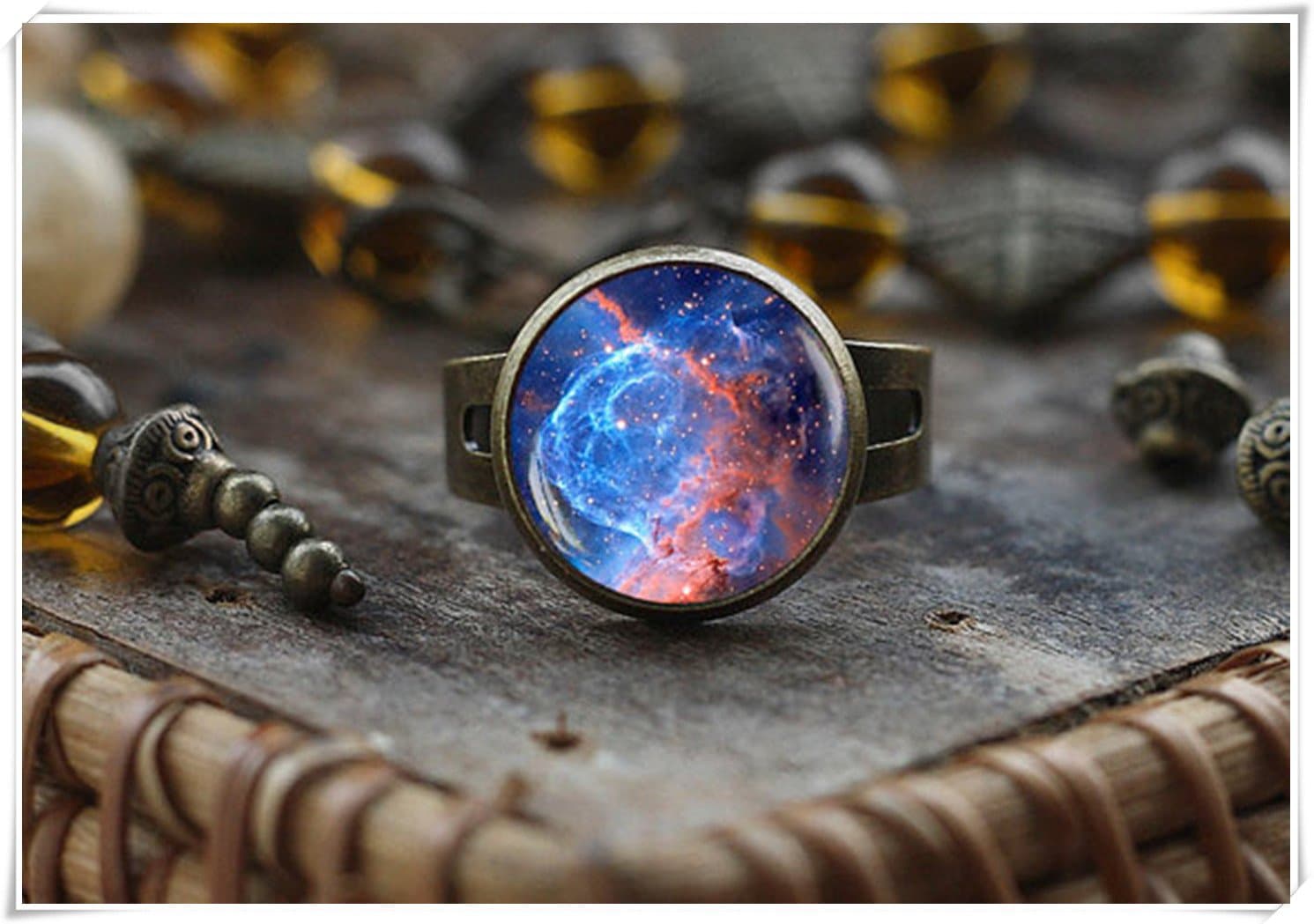 Nebula ring, Galaxy ring, Universe Jewelry, Blue Nebula ring