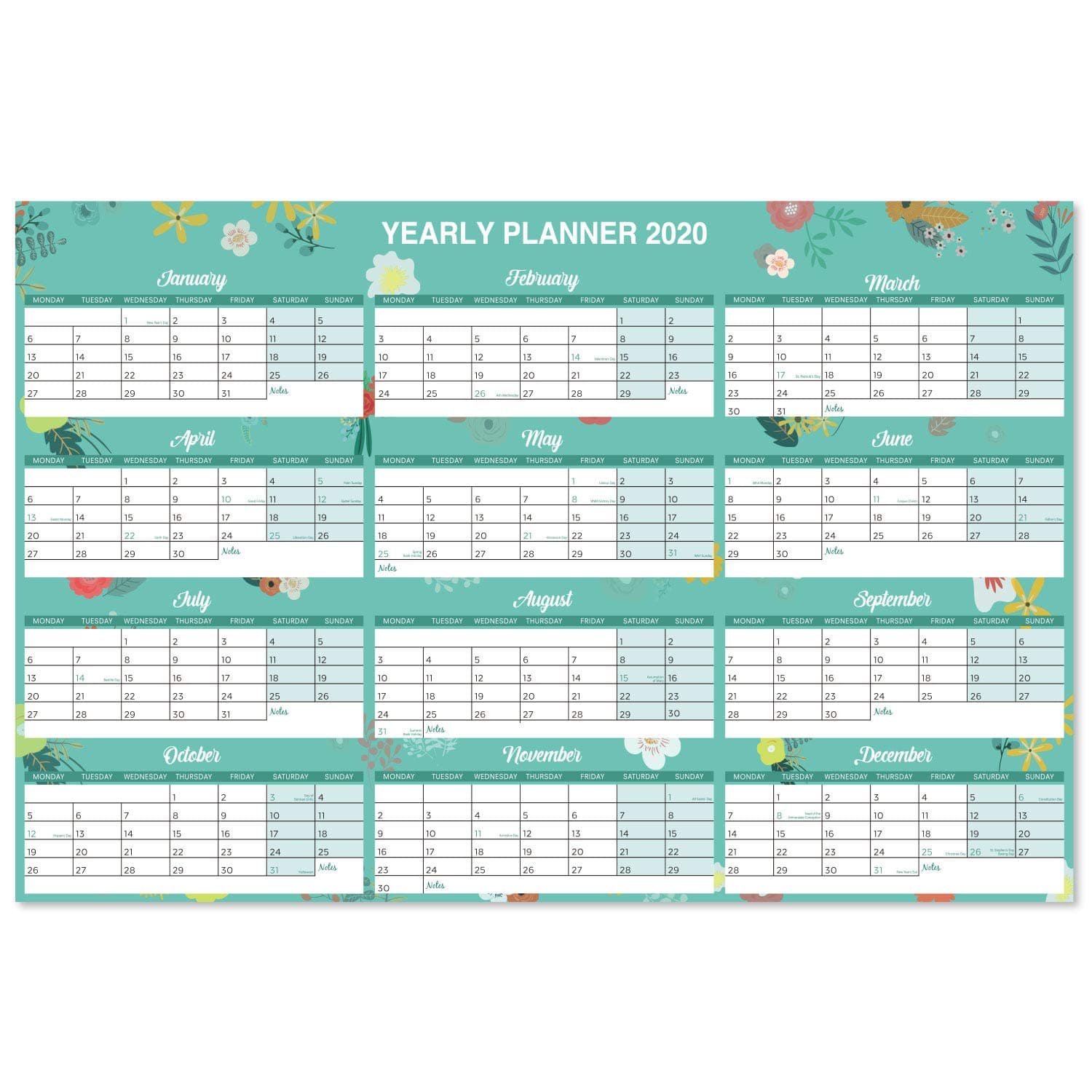 2020 Year Wall Planner - Academic Year Planner with Block Format, Wall Calendar from Jan 2020 to Dec 2020, Ideal for Teacher Plan & Office & Home & School, 88cm X 58cm