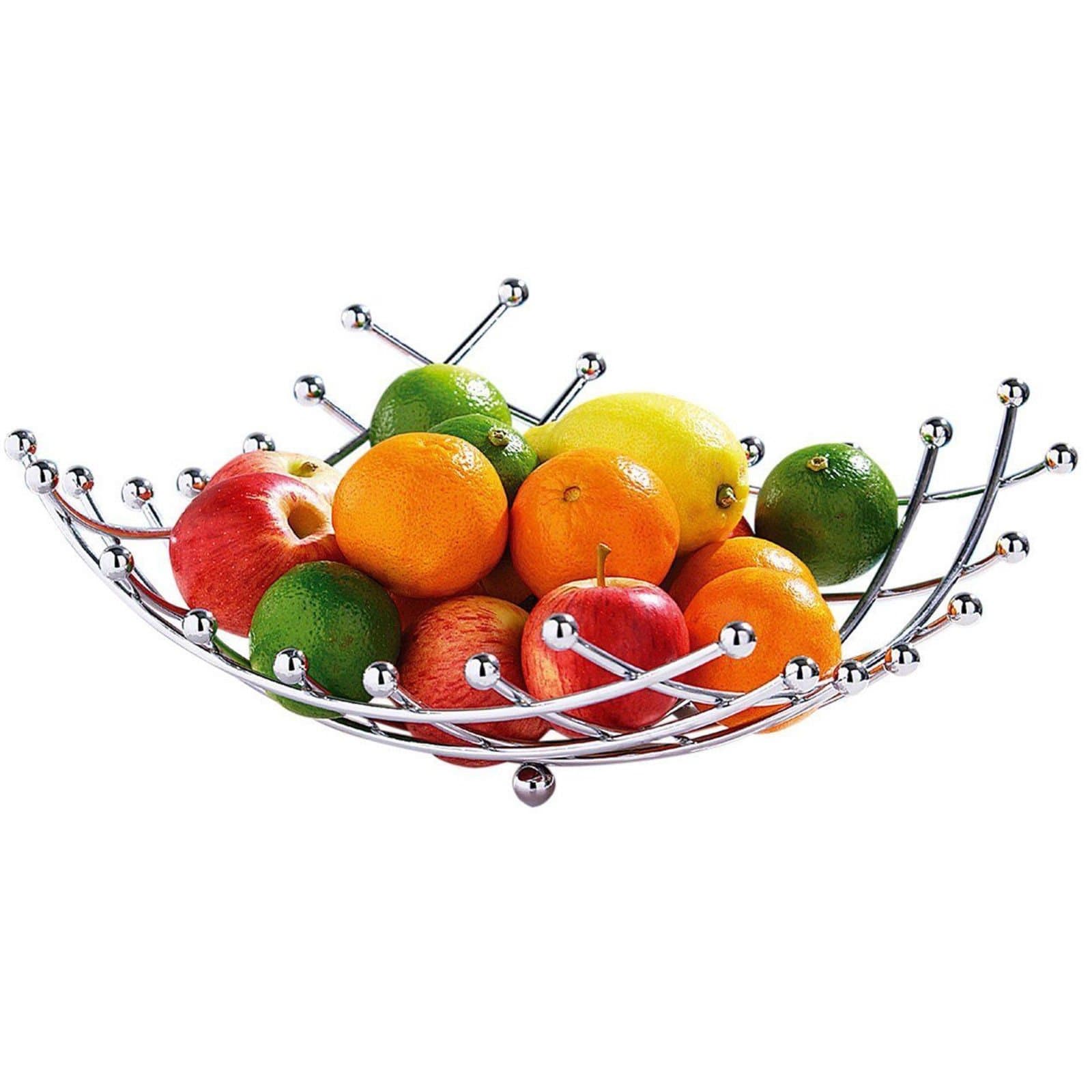 2 In 1 Chrome Banana Hook Hanger Tree Fruit Bowl Basket Stand Apple Orange.