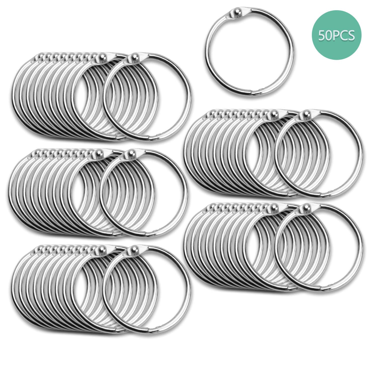 50pcs Loose Leaf Ring 1 Inch Round Binding Rings Book Loose Leaf Rings Keychain Rings - 25mm