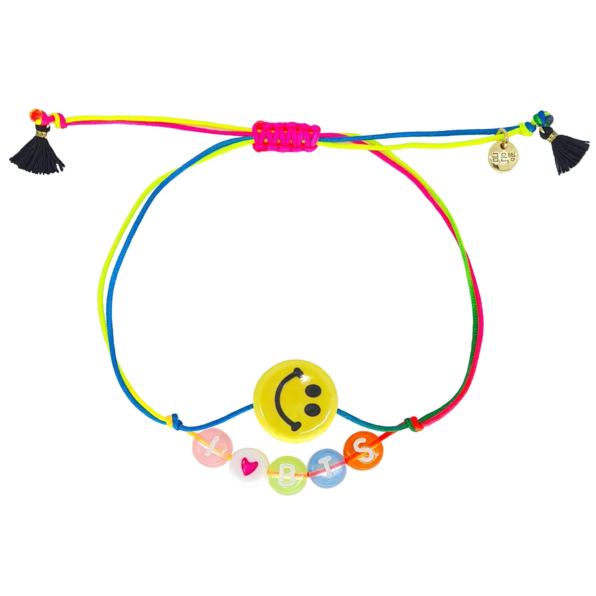 Yellow Ceramic Smile Bead with Positive Words Adjustable Size Handmade Bracelet