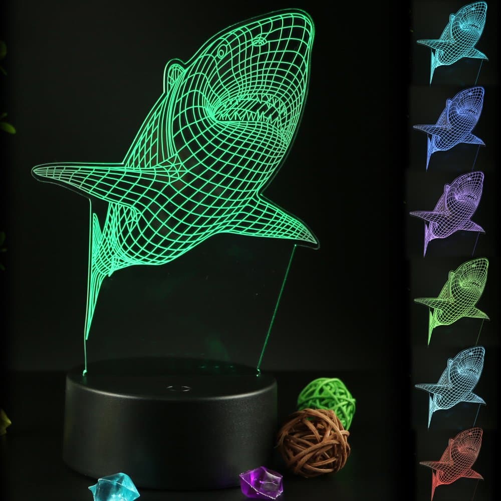 TTqp 3D LED Desk Table Shark Night Light Lamp 7 Color Touch Lamp Kiddie Kids Children Family Home Office Childrenroom Theme Decoration