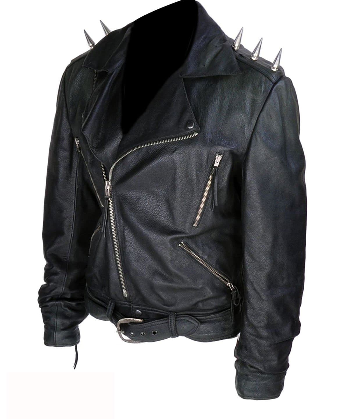 Ghost Rider Biker Metal Spikes Leather Jacket