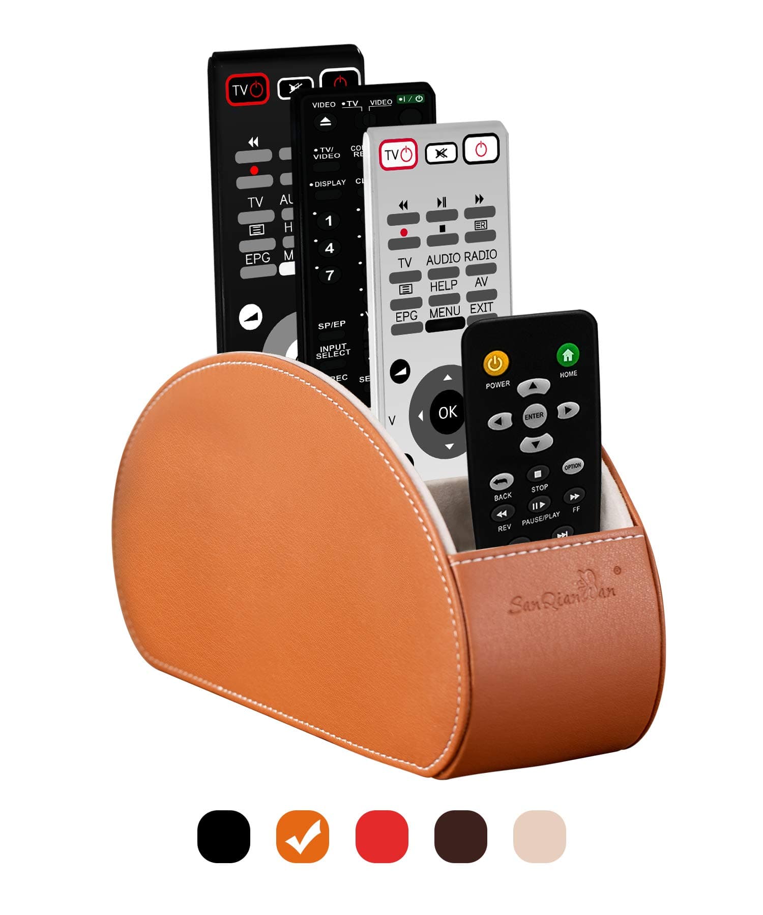 SANQIANWAN Remote Control Holders Organizer Box with 5 Compartment PU Leather Multi-functional Office Desk Storage Caddy Store Tv Remote for Media Player, Brush,Pencil,Glassees&Office Supplies Brown