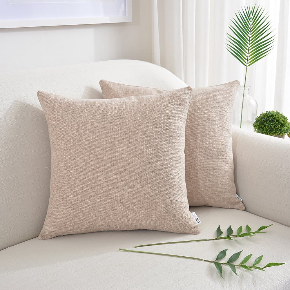 NATUS WEAVER Decorative Lined Linen Soft Texture Square Throw Cushion Covers Toss Pillow Shams Pillowcase for Home Decor, 24" x 24", Natural Linen, Set of 2