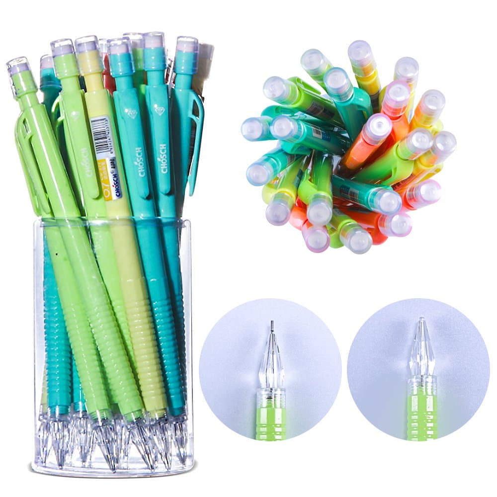 CHoSCH CS-377 Clear Diamond Point Mechanical Pencil, 0.5/0.7mm, Assorted Color, 20-Count (0.7)