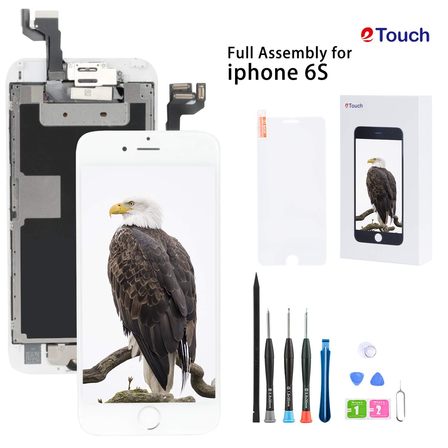 for iPhone 6S Screen Replacement White LCD Display Compatible,Full Assembly Touch Digitizer with Front Camera,Home Button,Sensor,Earpiece,Speaker, Full Repair Tools Kit+Screen Protector.