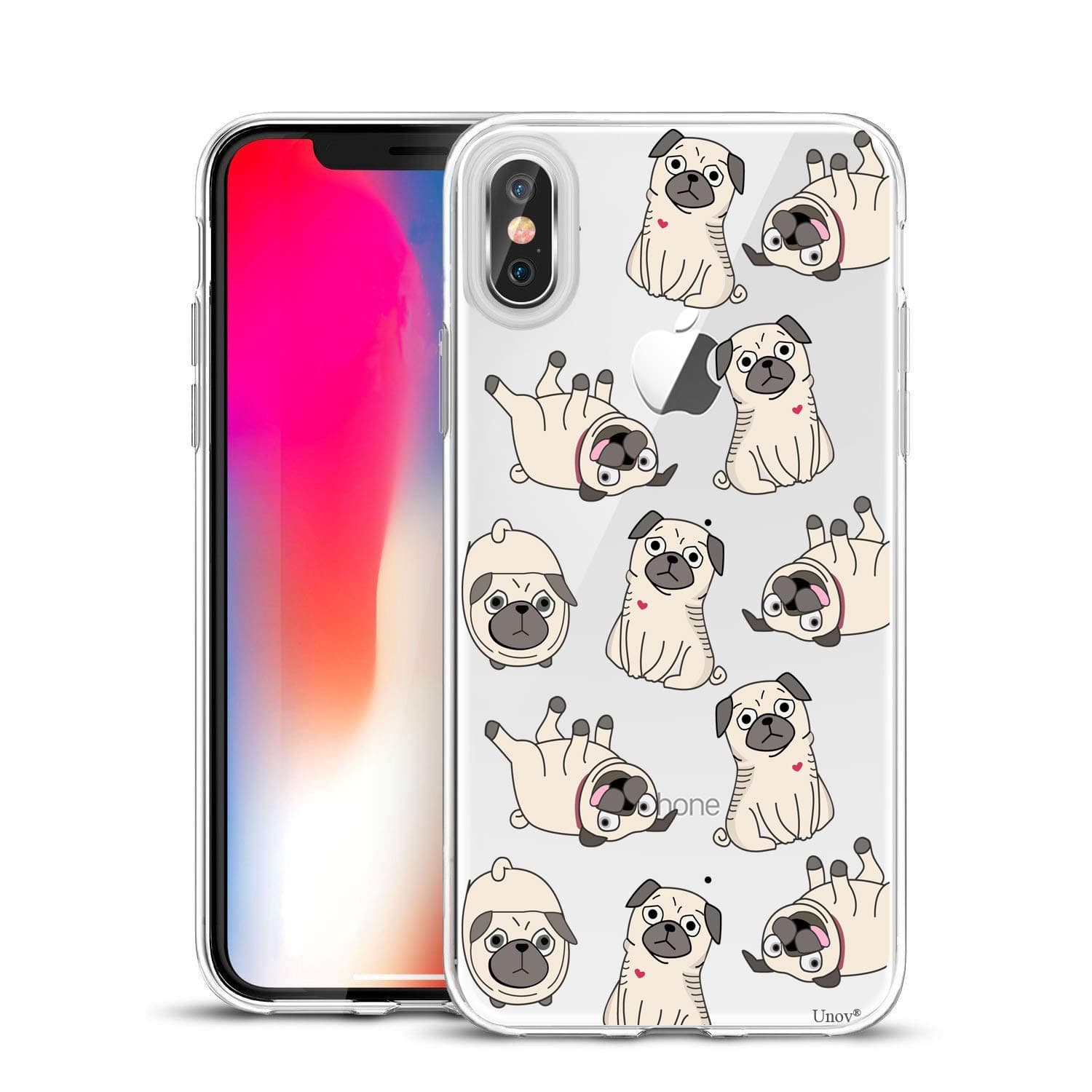 Unov Case Clear with Design Slim Protective Soft TPU Bumper Embossed Pattern Protective Back Cover for iPhone Xs Max 6.5 Inch(Pug Dog)
