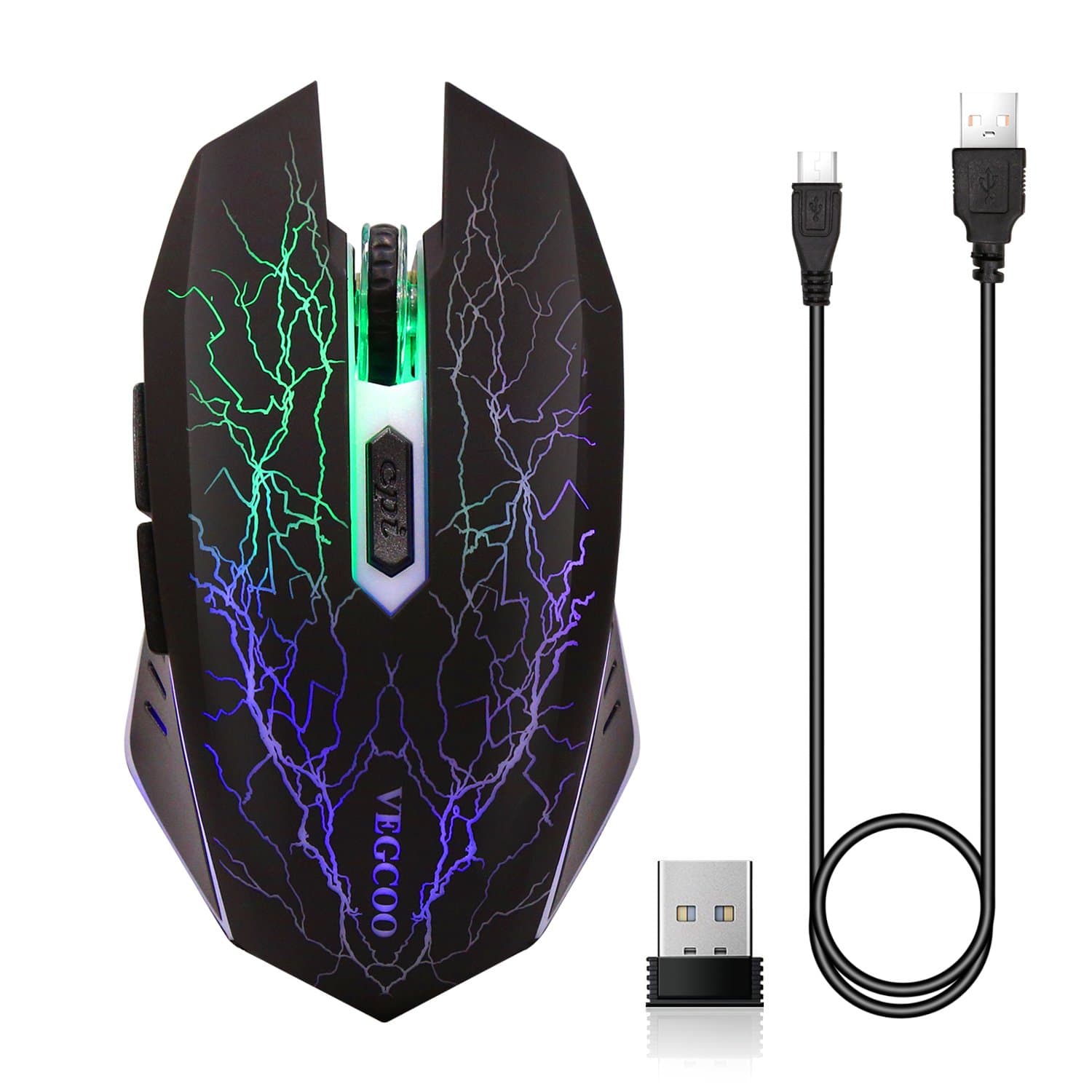 ZTTOC Rechargeable Wireless Gaming Mouse for Mac, Laptop, Notebook, Quiet Computer Wireless Mouse with 7 Colorful Breathing LEDs, Unique Silent Click,3 Adjustable DPI and 7 Buttons (C11 Black)