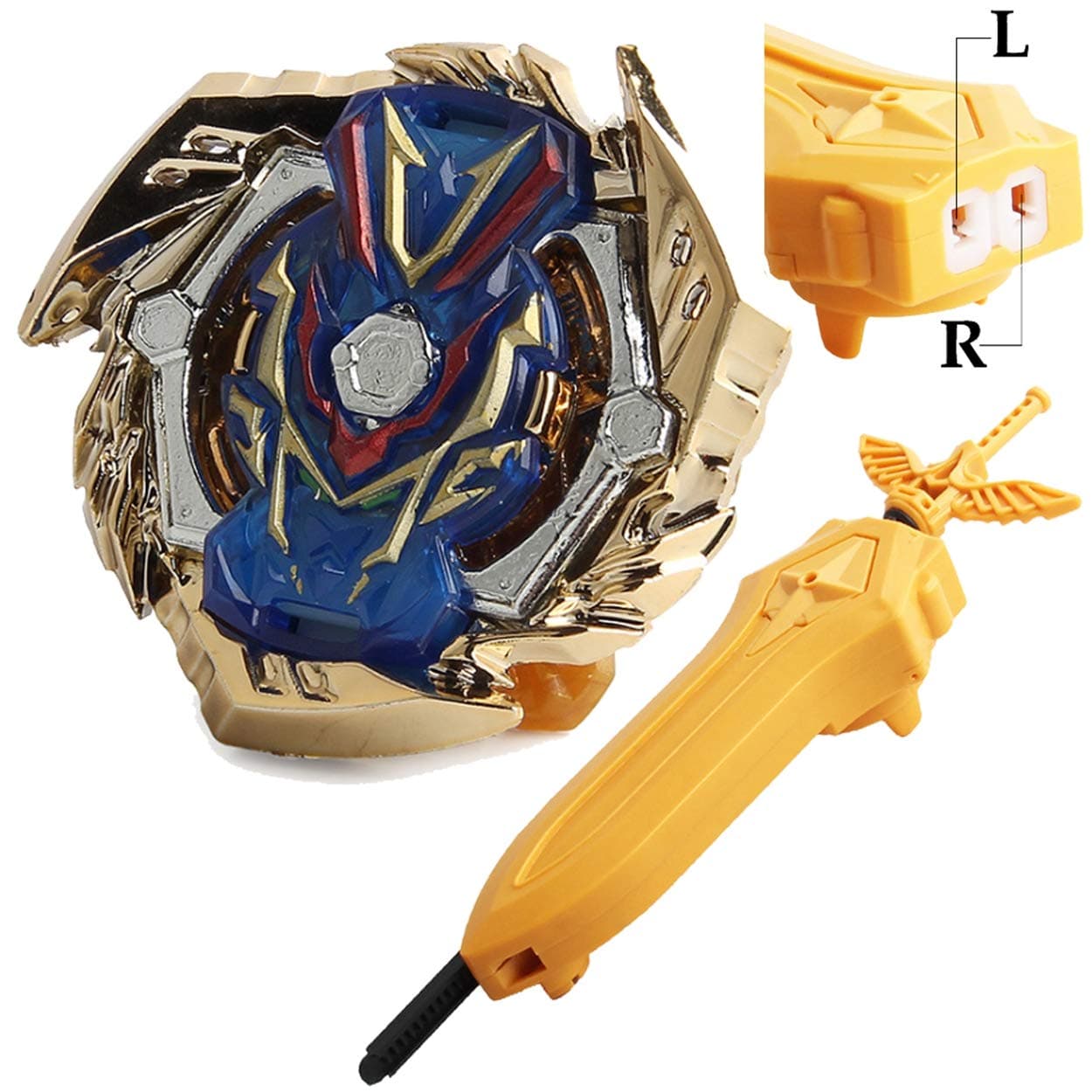 Gold Bey Battle Burst Blade Evolution Turbo GT B-134 Booster Slash Valkyrie.Bl.Pw God Bay LR Sword Launcher Handle Starter Set Gaming Tops Gyro Battling Top Lr Bey Launcher Spinning Toys Gift for Boys