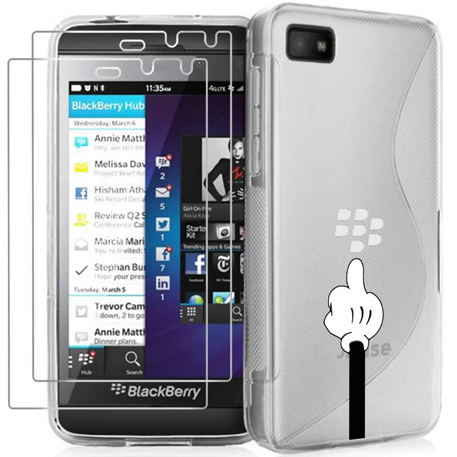 for BlackBerry Z10 Case with 2 Pack Glass Screen Protector Phone Case for Men Women Girls Clear Soft TPU with Protective Bumper Cover Case for BlackBerry Z10 -Finger