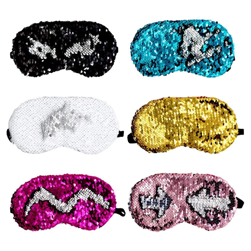 Ayygift 6-Pack Assorted Eye Mask Mermaid Reversible Glitter Sequins Sleeping Mask Blindfold Eyeshade