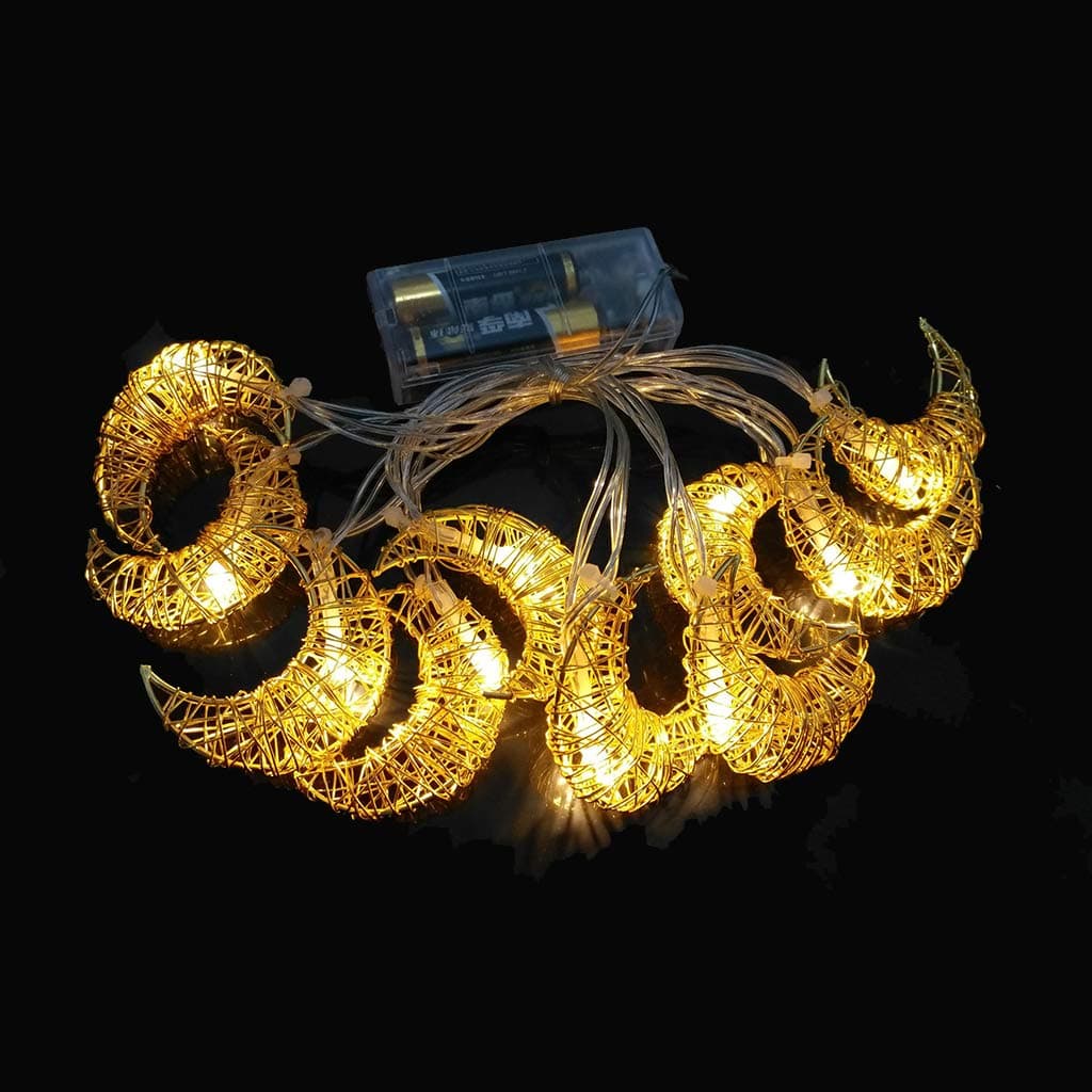 ZHENXI Eid Mubarak Handmade Wire Moon Light String - LED Light String Eid Ramadan Decoration Islamic Muslim Party Decoration Eid Al Adha Ramadan and Eid Decoration