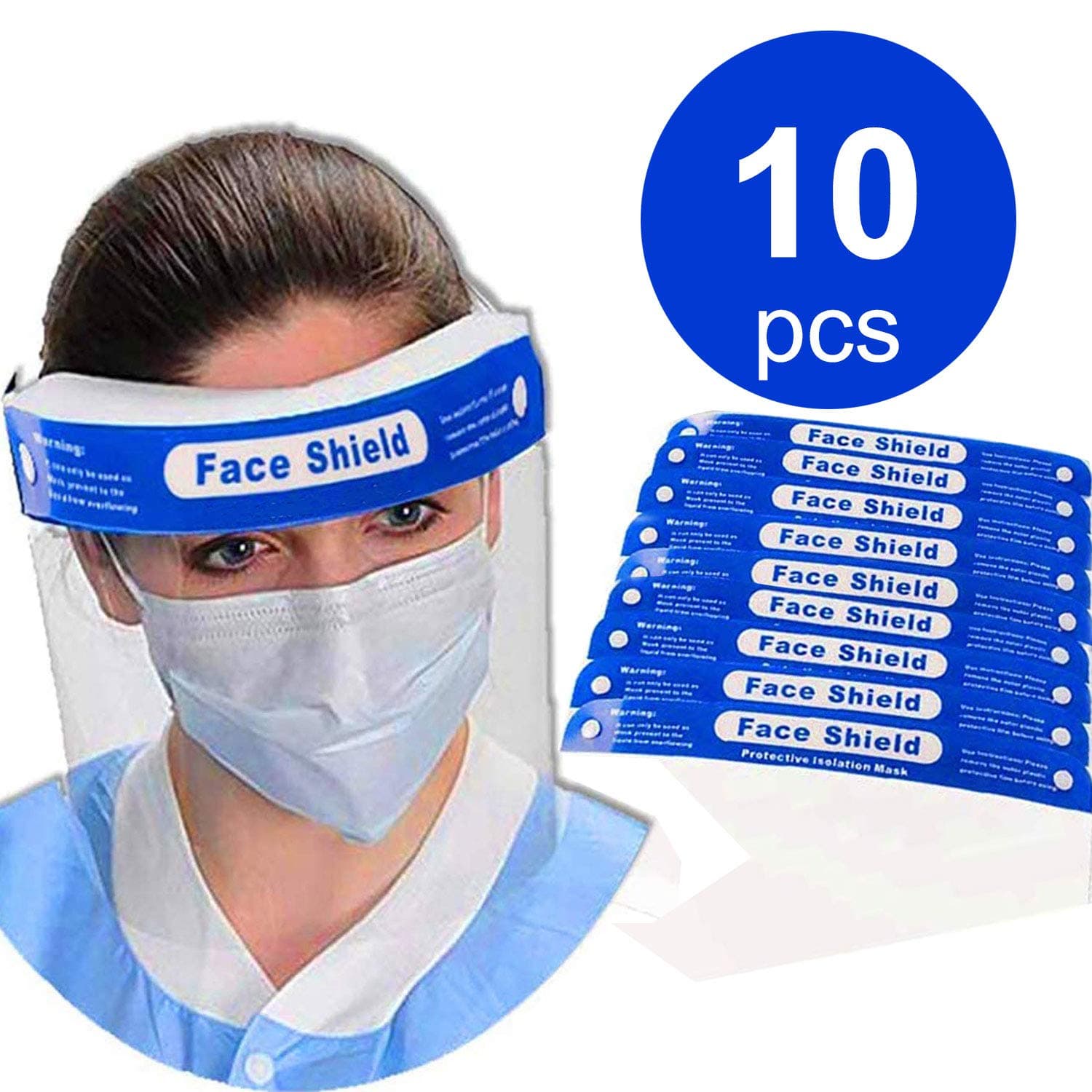 Full Face Shields, 10PCS Clear Full Face Mask with Sponge Pad Elastic Band for Protecting Eyes and Face Safety Facial Shield for Men Women Clear Facial Mask