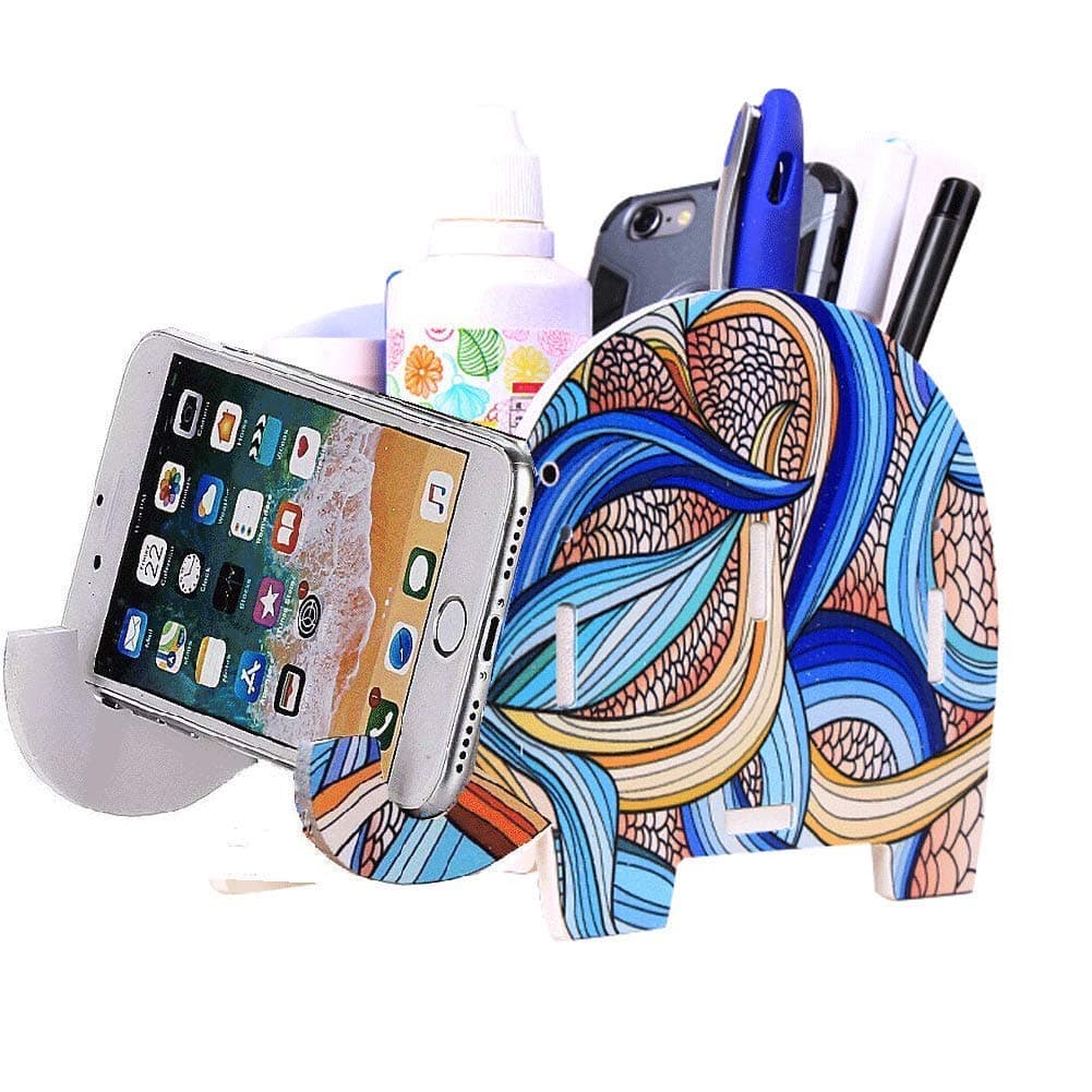 Cell Phone Stand, Cute Elephant iPhone Stand Tablet Desk Bracket with Pen Pencil Holder for Tablet Nintendo Switch iPad Smartphone Pot Holder Container Stationery Box Organizer