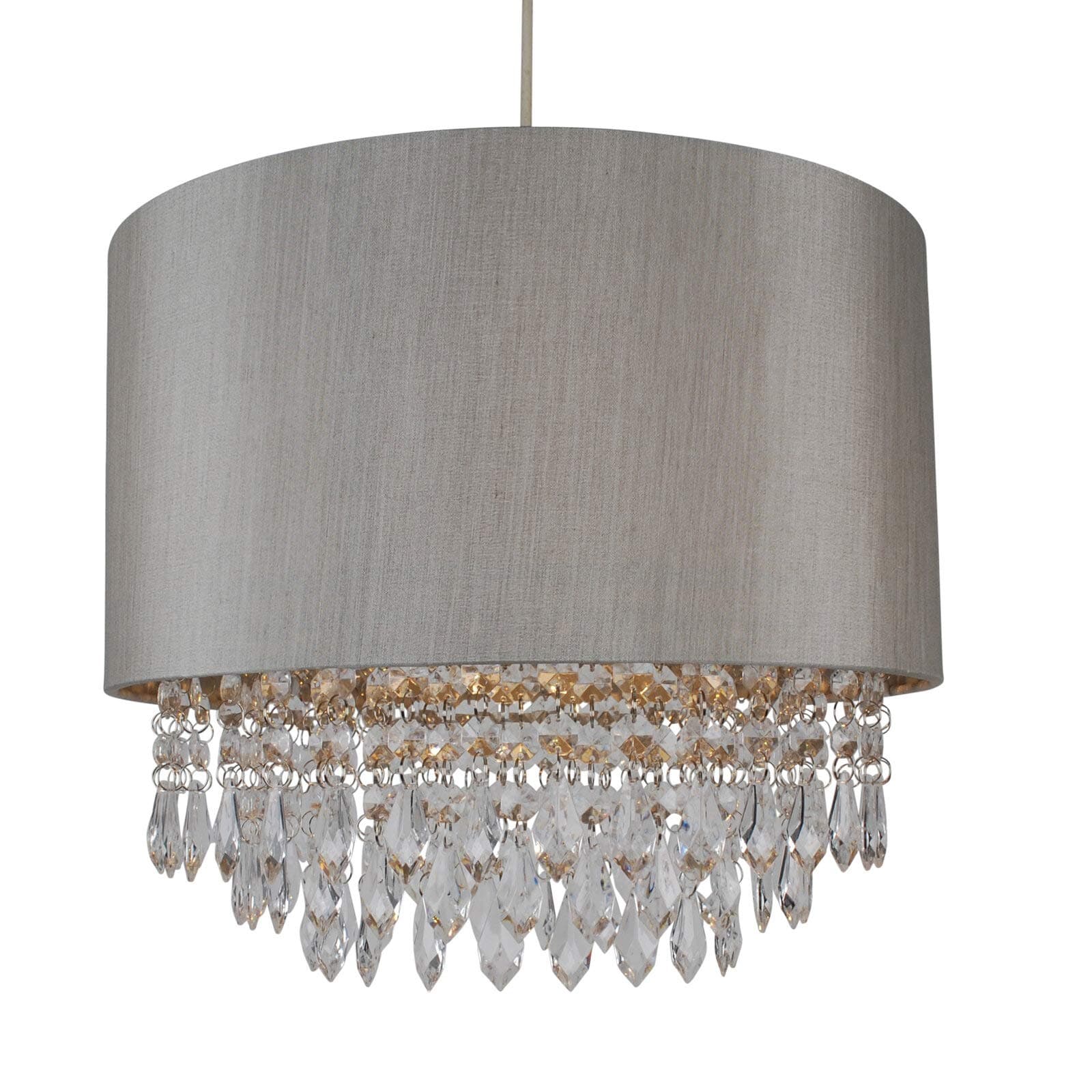 Modern Silver Ceiling Light Pendant Shade w/Silver Inner & Clear Droplet Beads