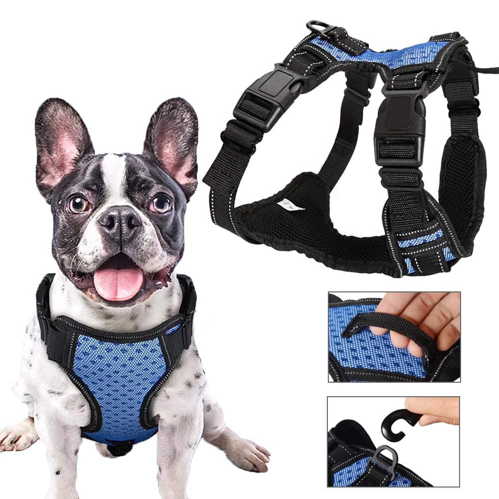 PUPOUSE No Pull Dog Harness Large - Medium Dog Vest Harness Adjustable Soft Reflective Breathable Lightweight Dog Harness for Small Medium Large Dogs - Blue (Blue-L)