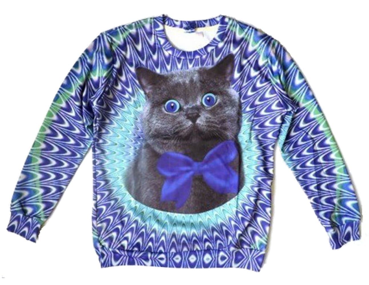 Unisex Sweater Cat Galaxy Blue Universe Nebula Pullover Sweatshirt T Shirts (S)