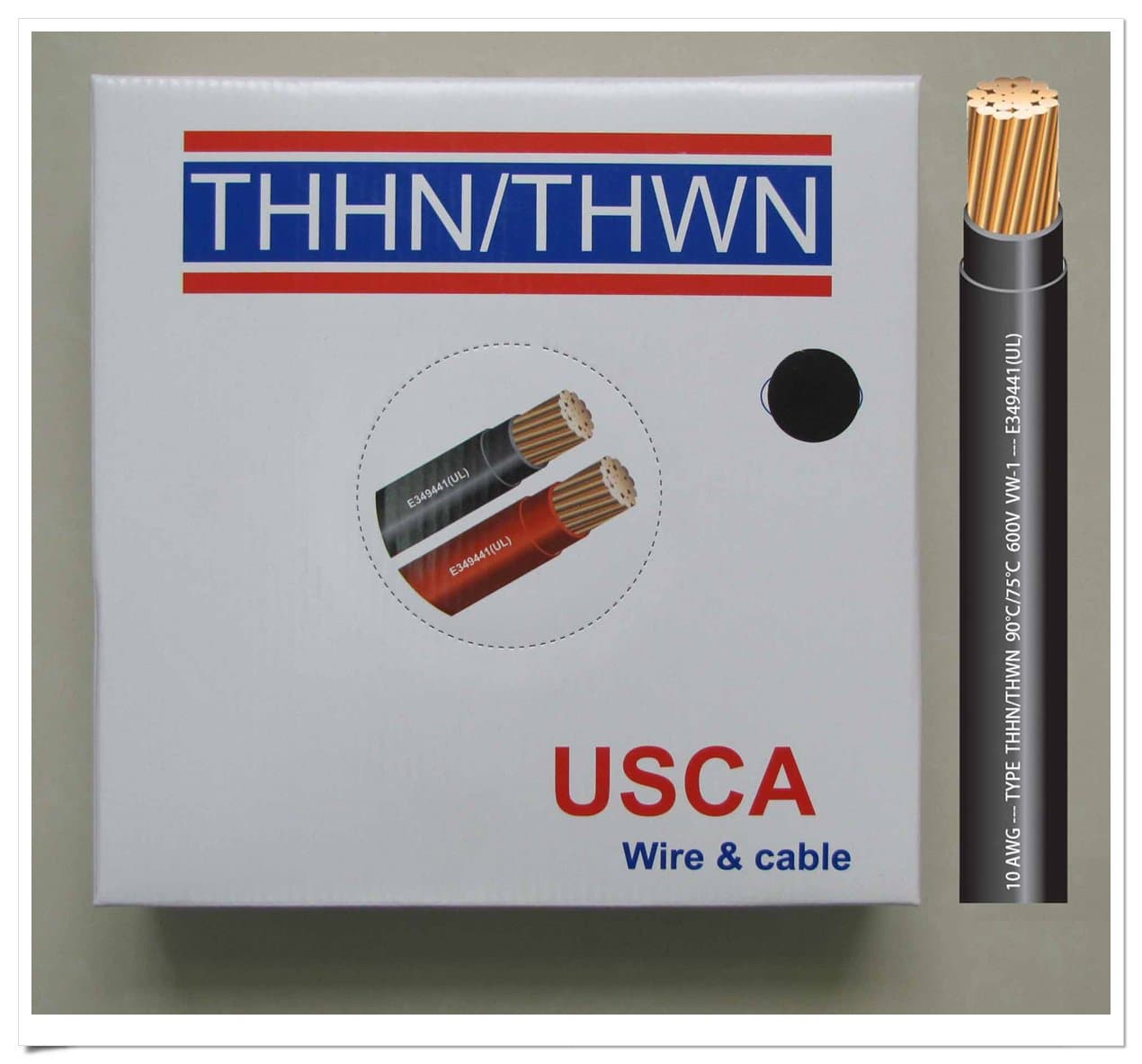 USCA Stranded THHN/THWN 10 AWG Building Wire, 100 FT, Black,600 Volt, 90C