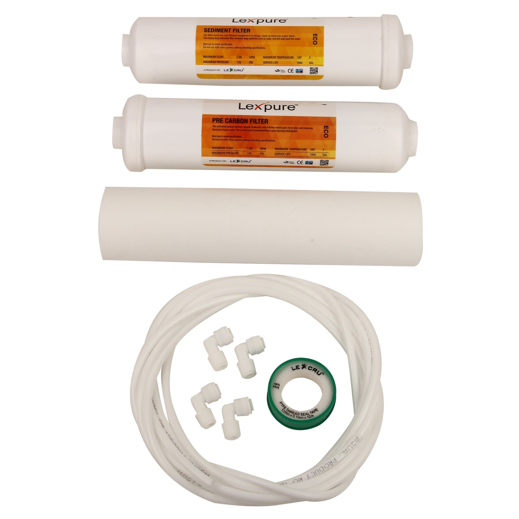 WILLFREAD Lexpure Eco Ro Inline Filter with 1 Carbon, 1 Sediment Filter, 1 Pp Spun, Nozzles and Teflon Tape