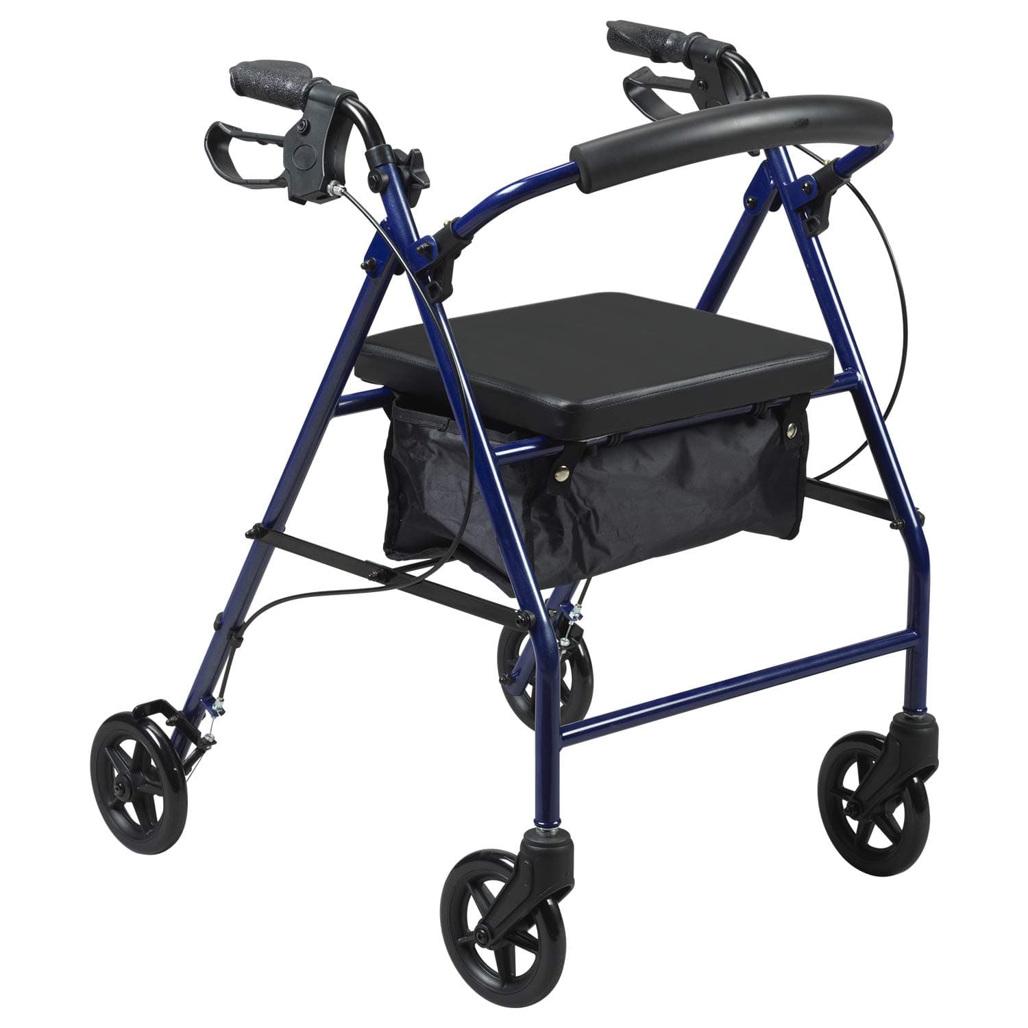 PCP Medical Rollator, Steel Frame, Fold Up, Removable Back Support, Padded Seat, 8-inch Wheels, Blue, Adult (5311-BL)