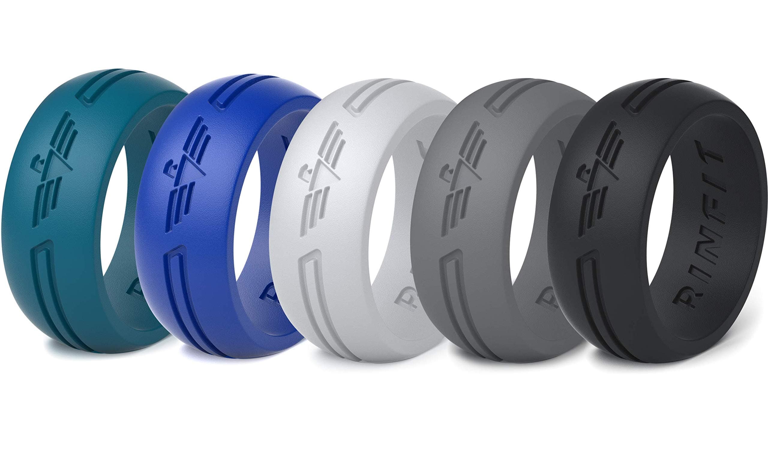 Silicone Wedding Ring for Men by Rinfit. 3 or 5 Rings Set. Designed, Safe, Soft, Silicon Rubber Men's Wedding Band. U.S. Design Patent Pending. Size 8-12