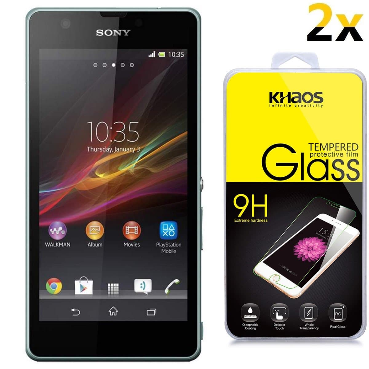[2-Pack] KHAOS Screen Protector for Sony Xperia ZR C5502 Tempered Glass Screen Protector, 2.5D Rounded Edge, Lifetime Replacement Warranty