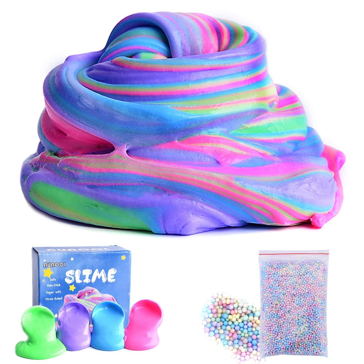 AUNOOL Fluffy Slime - 4 Pack Fluffy Floam Slime Kits Stress Relief Scented Toy for Girls Boys Kids, Super Soft and Non-Sticky Without Borax, ASTM Certified