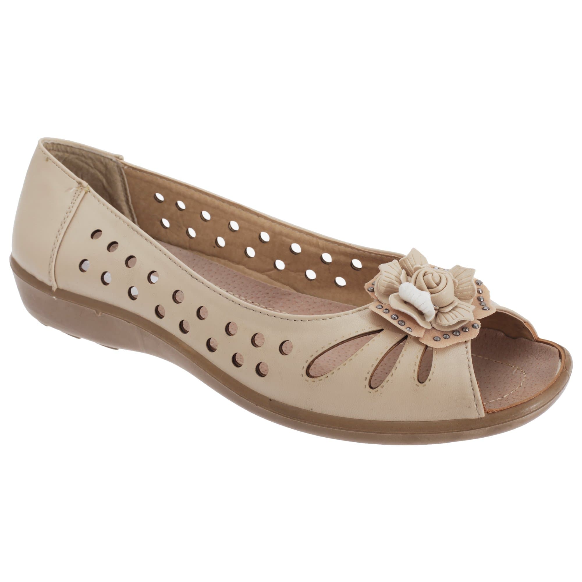 BoulevardBow Open Toe Summer Shoes Various Multi Colours - Beige PU, Ladies UK 4 / EU 37