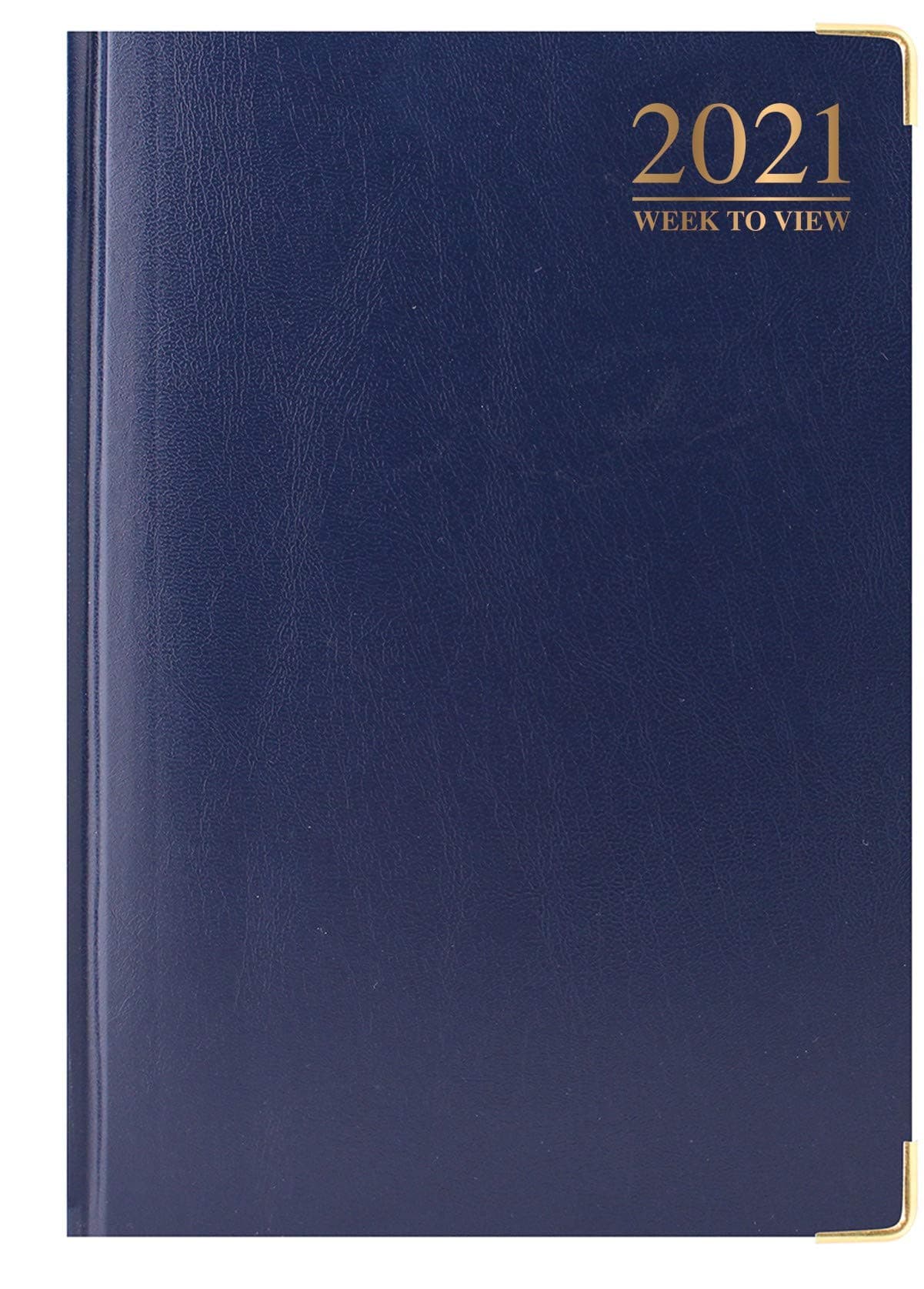 2021 A5 Week To View Padded Hardback Diary with Metal Corners - Blue