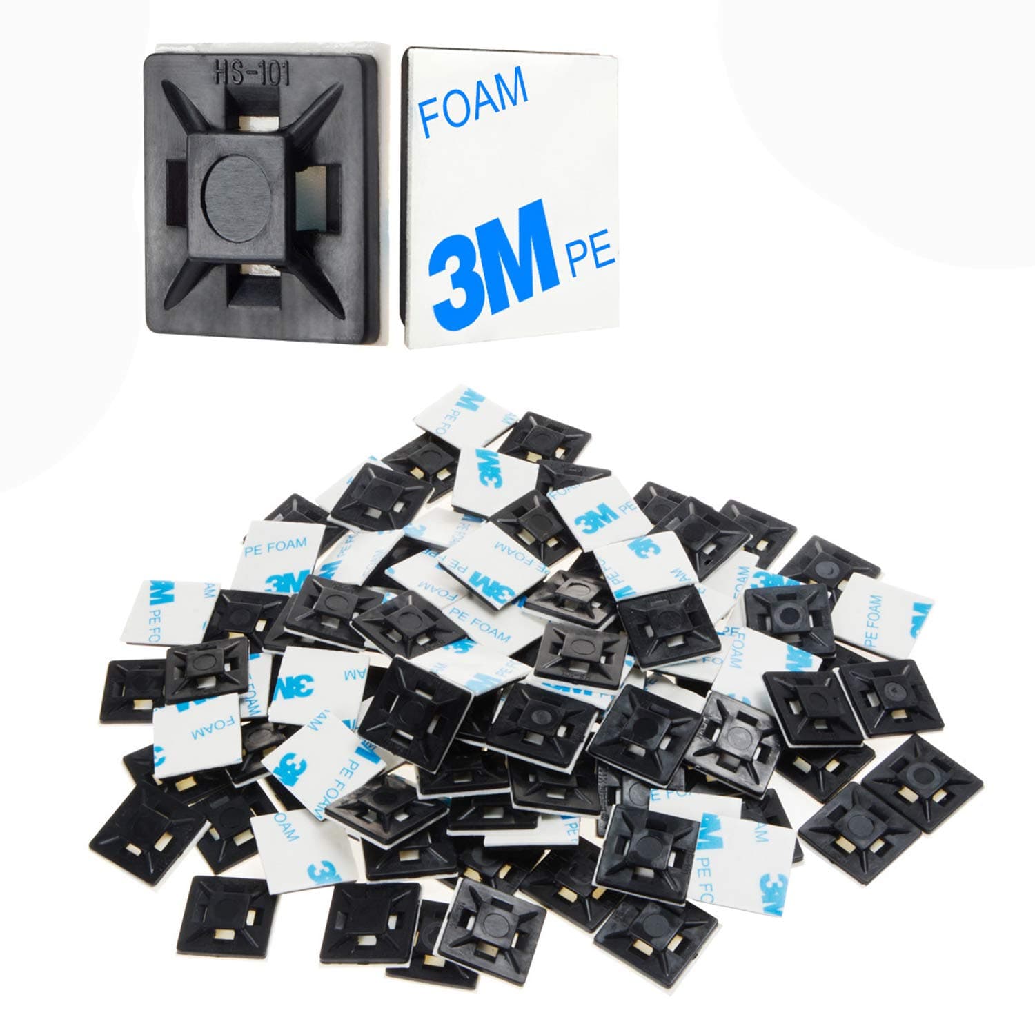 100 PCS 0.82" (20mm) Cable Zip Tie Mounts Self Adhesive Wire Cable Clips Organizer Holders Black