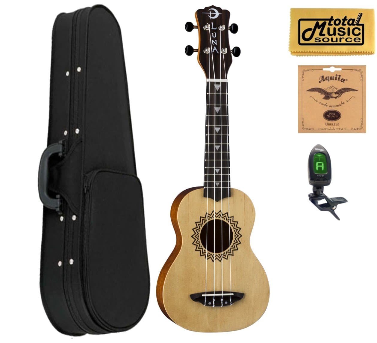 Luna UKE VSS Vintage Spruce Soprano Ukulele Case Bundle