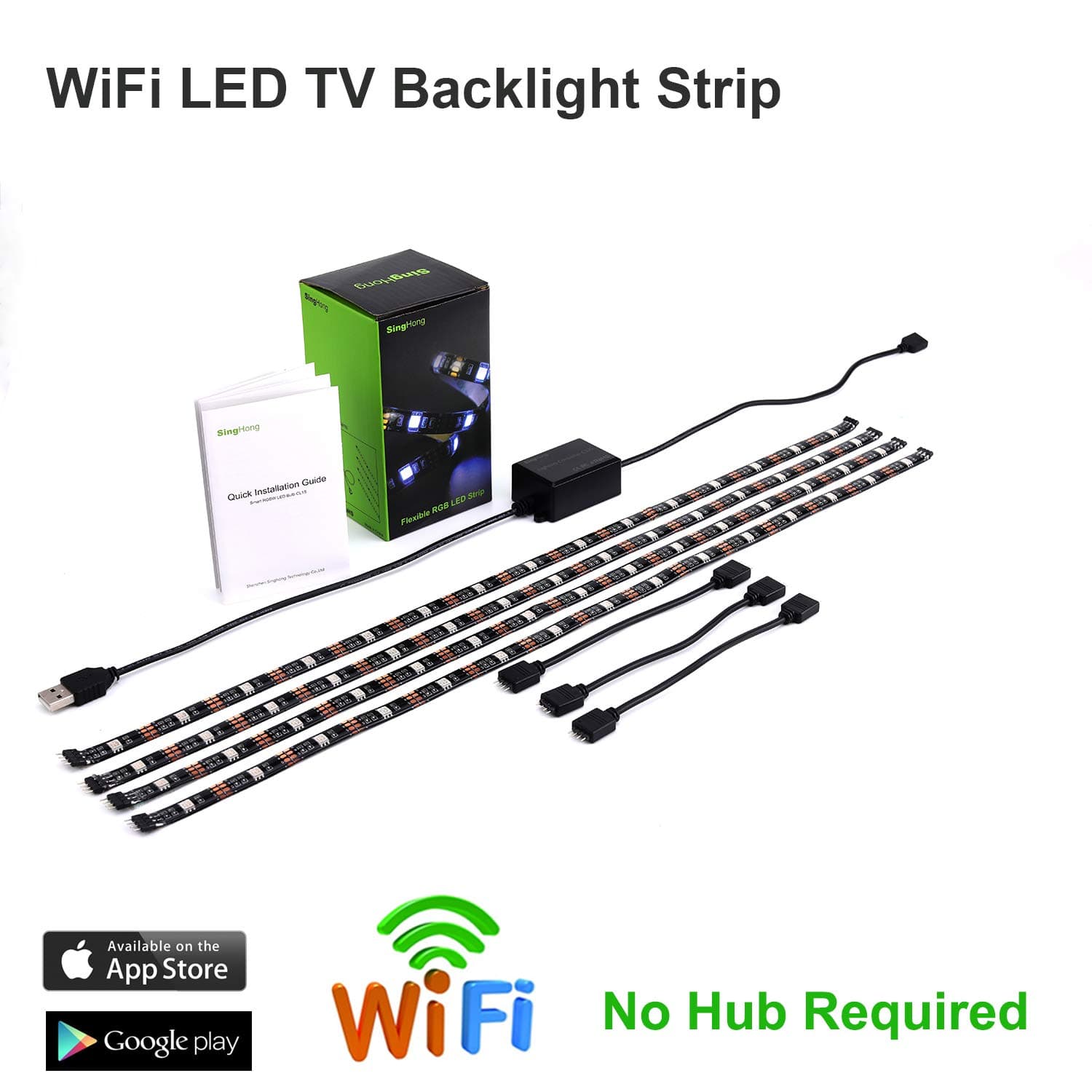 WiFi LED TV Backlight Strip, Compatible with Alexa and Google Home, USB Powered (5V DC), Flexible RGB 5050 Strips, Colour-Changeable Dimmable LED Strip (New Version)