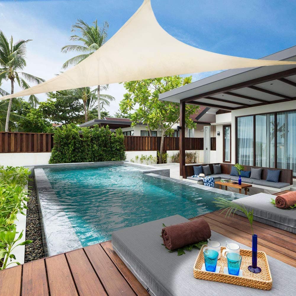 Sun Shade Sail Triangle 8' x 8' x 8' UV Block Canopy for Patio Backyard Lawn Garden Outdoor Activities，Ivory