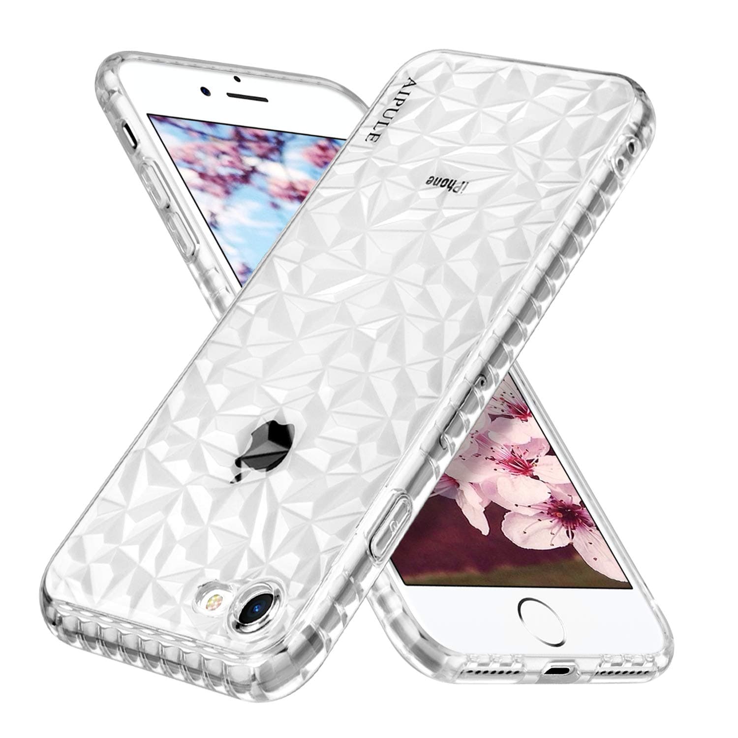 AIPULE iPhone 8 Case, iPhone 7 Case for Girl, Cute Women Girly Anti-Yellow Clear Soft Slim 3D Diamond Pattern Phone Case for iPhone 8 / iPhone 7 – Transparent