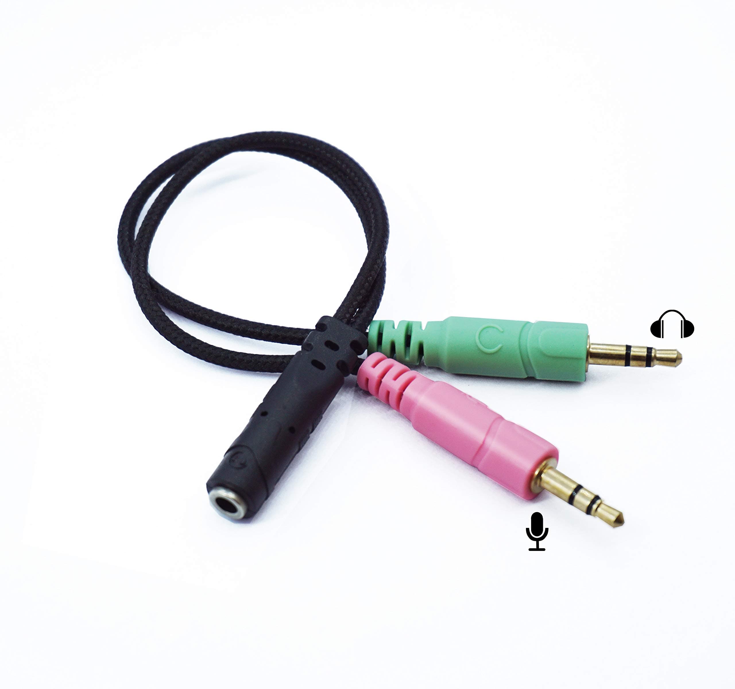 Headset Y Cable Splitter Adapter for PC, 3.5mm Female to 2 Male Gold Plated Corrosion-Resistant Audio Mic Y Cable for Headphones Connecting to Laptop, Smartphone, Xbox One, Tablet