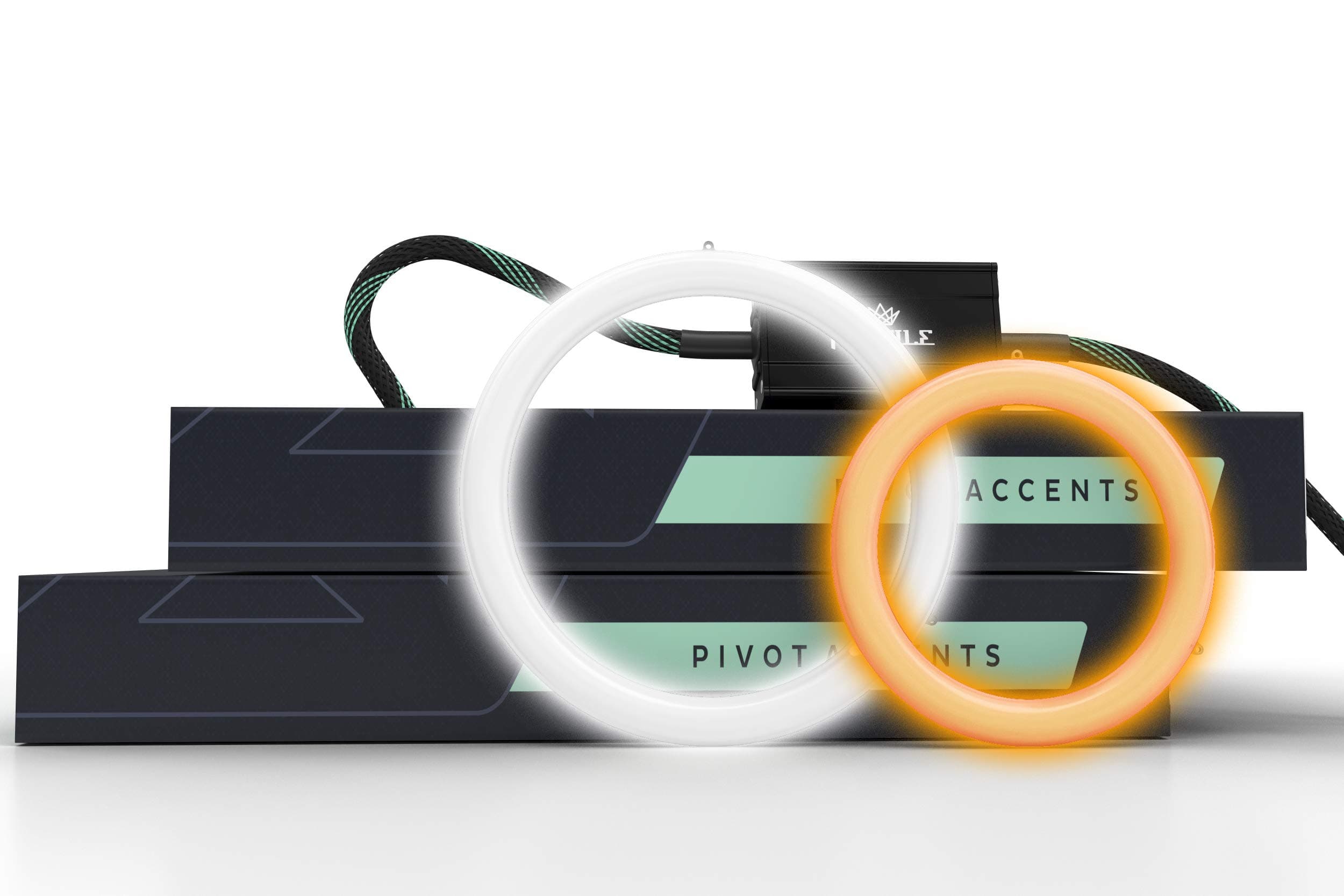 Pivot LED Switchback Halos: 120mm Diameter White/Amber