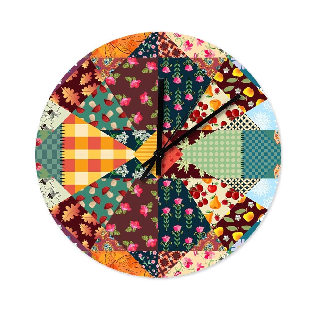 Heyome Flower Fruit Patchwork Wall Clock Silent Non Ticking Wooden Wall Clock Battery Operated Modern Wall Clocks for Home Office Living Room Bedroom Kitchen 12 Inch Round White 12x12 inch