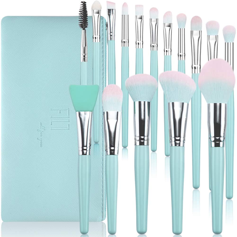 Makeup Brushes Set 16 Pcs Premium Synthetic Make up Brushes Blue Wooden Handle for Foundation Concealers Blush Eyeshadow Eyebrow Professional Make Up Brush Kits with Cosmetic Bag