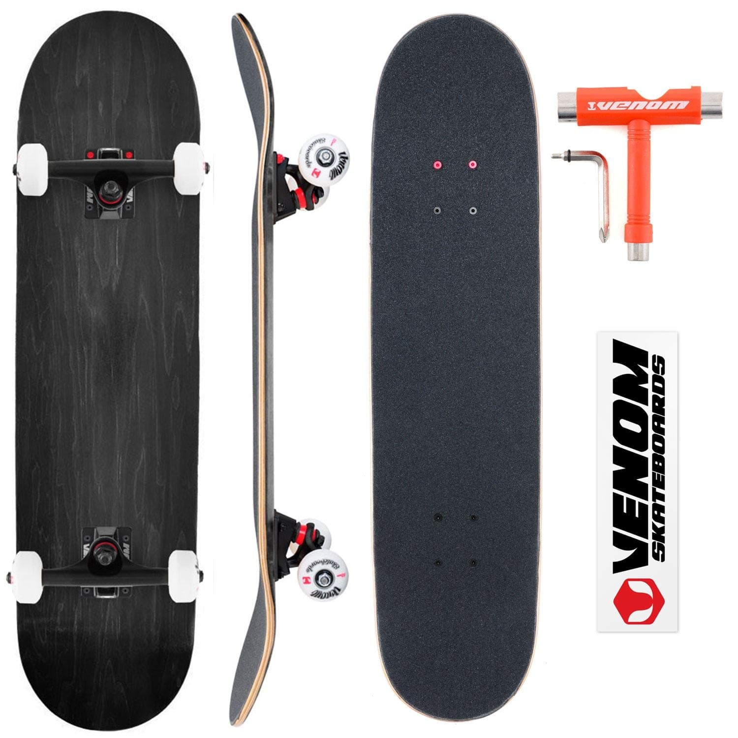 Venom Custom Complete Skateboard - Black Deck 8.25" - Black Trucks